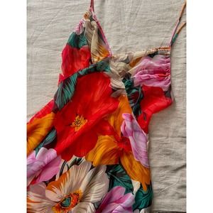 Vintage Ralph Montenero Floral Sheer Flowy Tropical Gown S Flawed